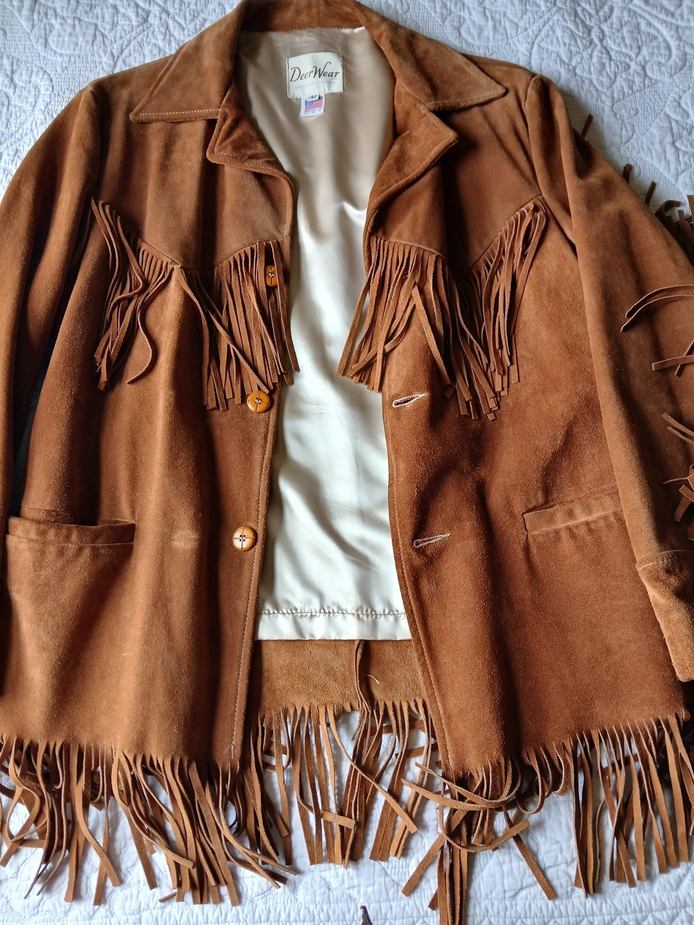 ☆Vintage 70s Genuine Leather Brown Suede Fringe Jacket - Men